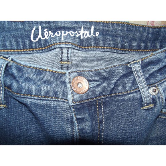 Aeropostle 10 x 27" Bayla Skinny Crop Jeans cropped cotton stretch distressed bl - Picture 3 of 7